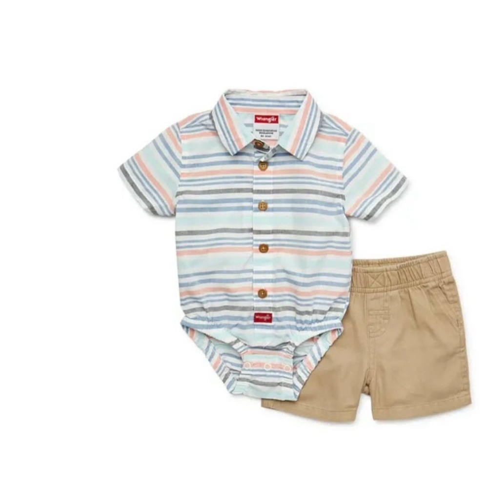 Wrangler Kids Striped Shirt and Tan Shorts Set